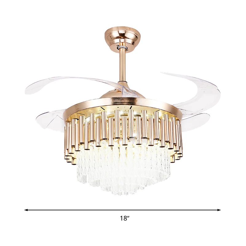 Gouden gelaagde plafondventilator, moderne kristallen LED-semi-gemonteerde verlichting met afstandsbediening/muurbediening...