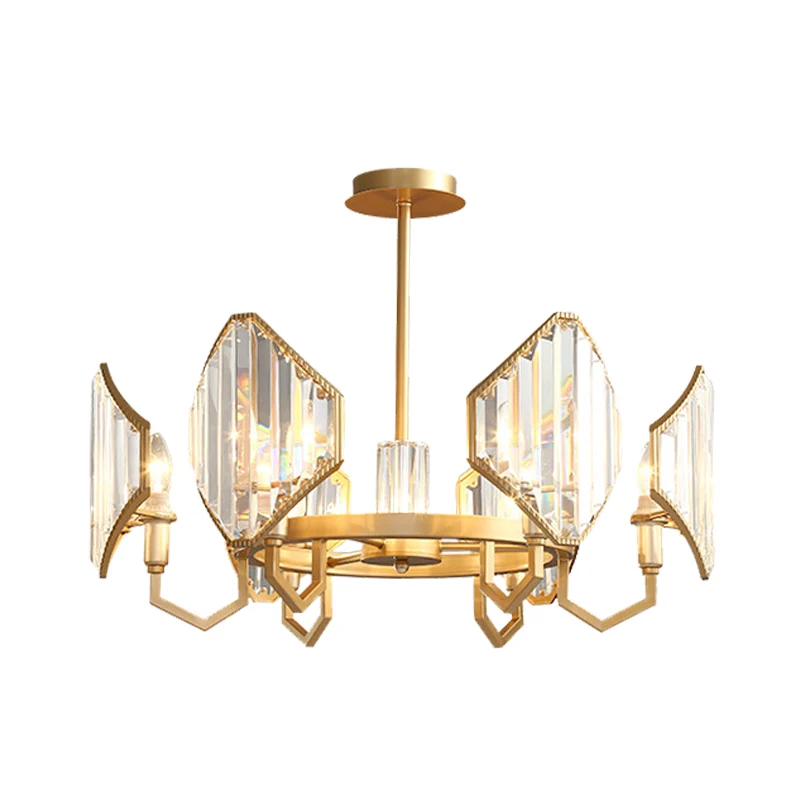 Gouden kaars hangende hanglamp postmodern 6/8 licht rechthoekig gesneden kristallen kroonluchter licht Clearhalo