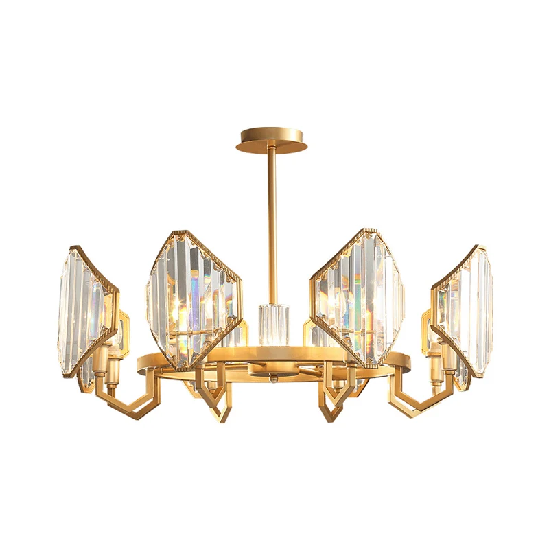Gouden kaars hangende hanglamp postmodern 6/8 licht rechthoekig gesneden kristallen kroonluchter licht Clearhalo