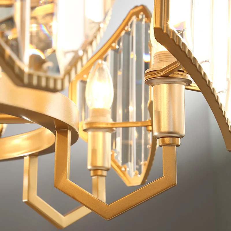 Gouden kaars hangende hanglamp postmodern 6/8 licht rechthoekig gesneden kristallen kroonluchter licht Clearhalo