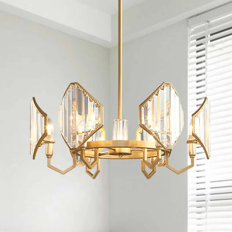 Gouden kaars hangende hanglamp postmodern 6/8 licht rechthoekig gesneden kristallen kroonluchter licht Clearhalo