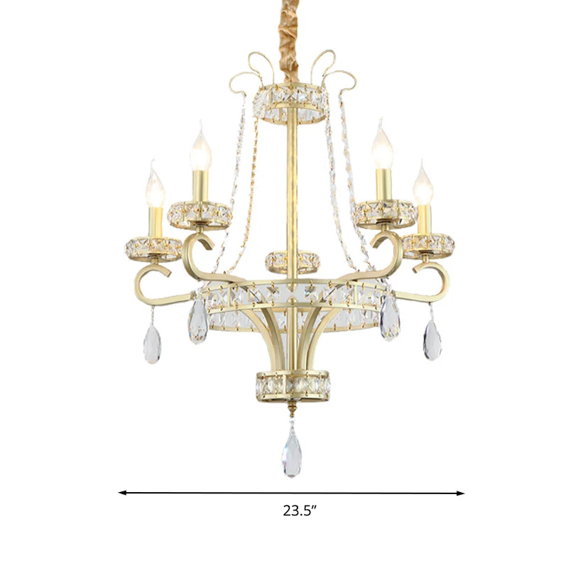 Gouden Kaars Kroonluchter Lichtpunt Traditionele Kristallen Druppel 5/8 Lichten Woonkamer Hanglamp Kit Clearhalo