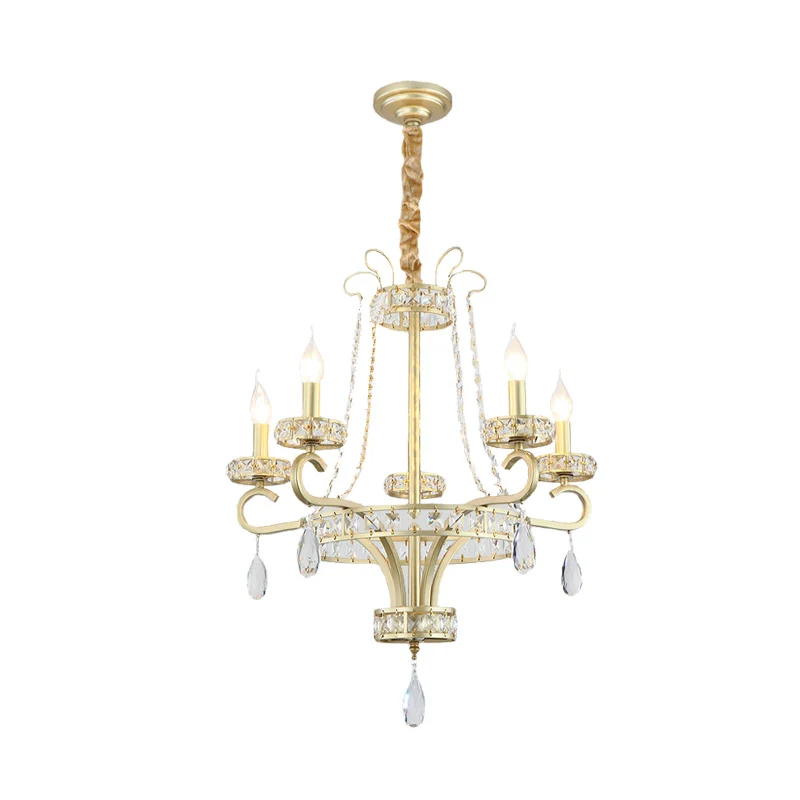 Gouden Kaars Kroonluchter Lichtpunt Traditionele Kristallen Druppel 5/8 Lichten Woonkamer Hanglamp Kit Clearhalo