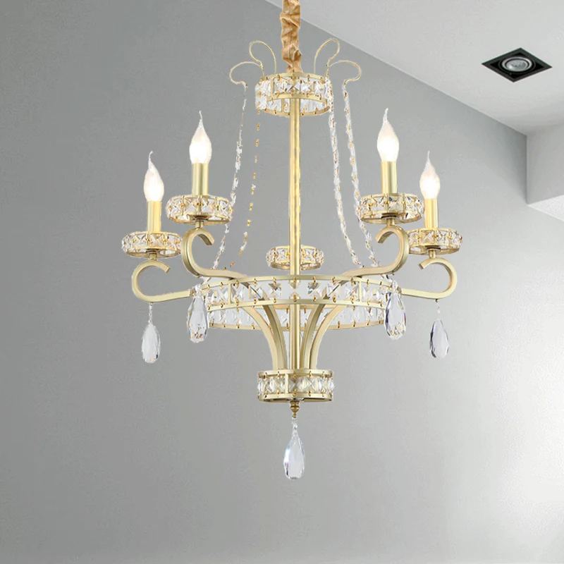 Gouden Kaars Kroonluchter Lichtpunt Traditionele Kristallen Druppel 5/8 Lichten Woonkamer Hanglamp Kit Clearhalo