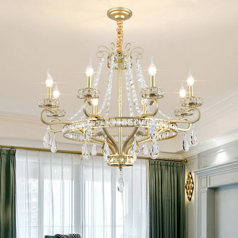 Gouden Kaars Kroonluchter Lichtpunt Traditionele Kristallen Druppel 5/8 Lichten Woonkamer Hanglamp Kit Clearhalo