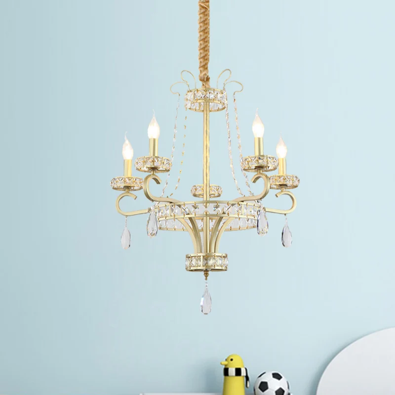 Gouden Kaars Kroonluchter Lichtpunt Traditionele Kristallen Druppel 5/8 Lichten Woonkamer Hanglamp Kit Clearhalo