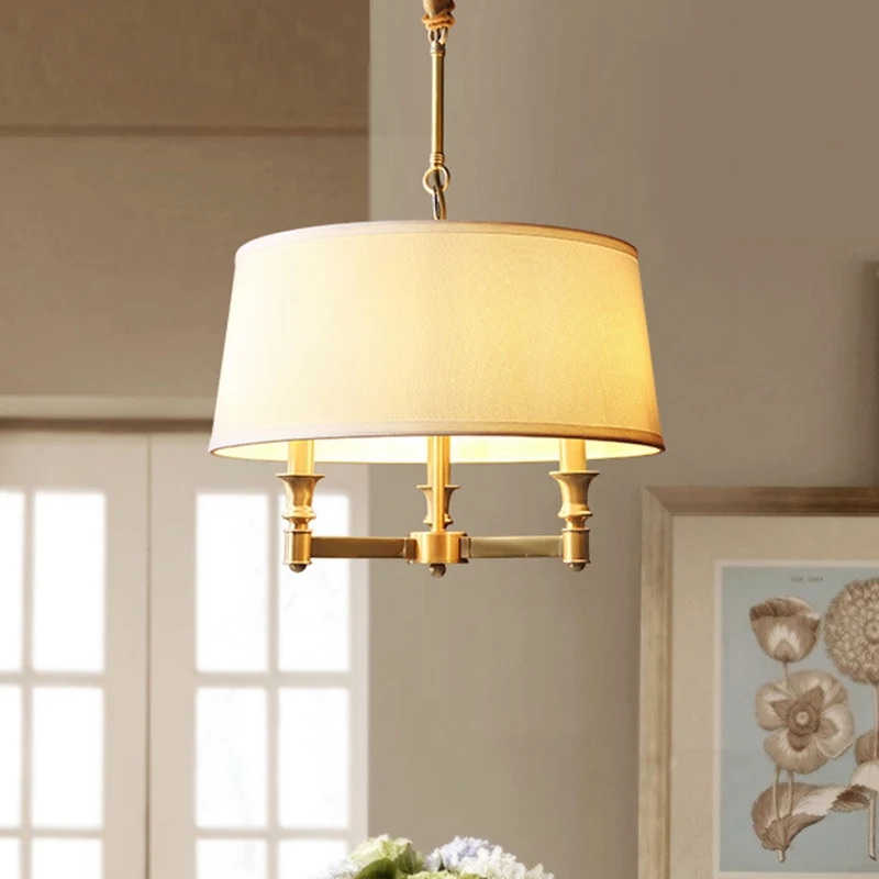 Gouden kandelaar kroonluchter hanglamp eigentijds 3-kops metalen hanglamp met empire schaduw Clearhalo