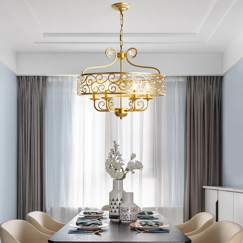 Gouden kandelaar kroonluchter lichtpunt postmodern metaal 6 hoofden eetkamer hanglamp Clearhalo