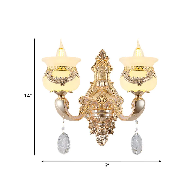 Gouden kandelaar schanslamp Traditionele Jade 1/2-lichts Living Rom-wandlamp met bungelend kristal Clearhalo