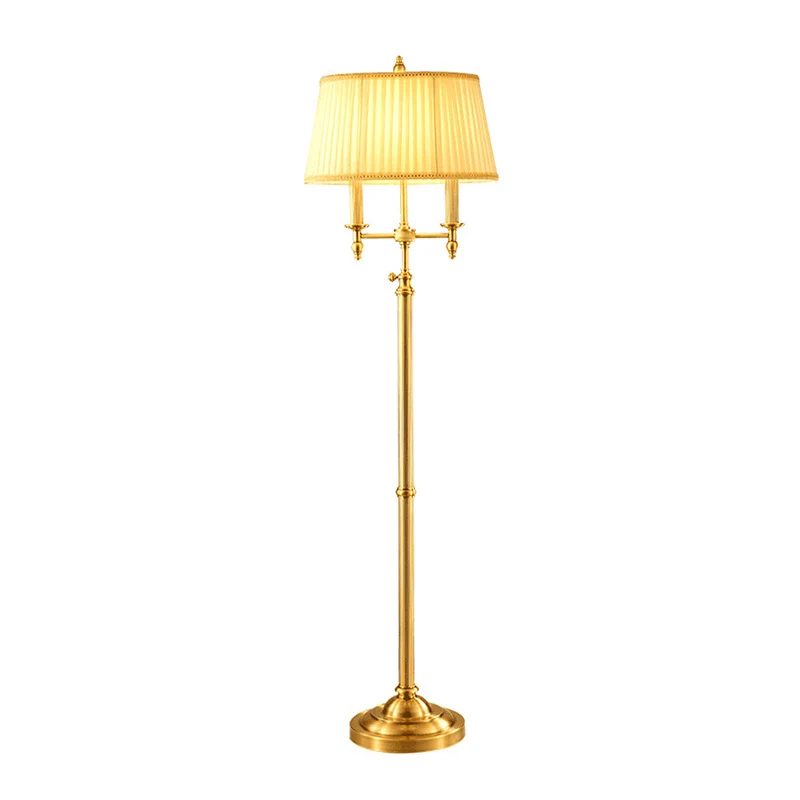 Gouden kandelaar staande lamp vintage metallic 2 lampen woonkamer vloerlamp met geplooide empire kap Clearhalo