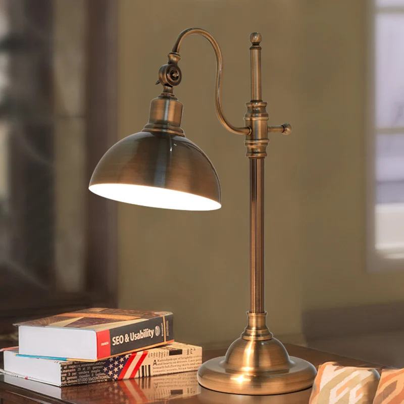 Gouden koepel draaibare taaklamp boerderij metalen studeerkamer LED-leesboeklamp met zwanenhalsarm Clearhalo