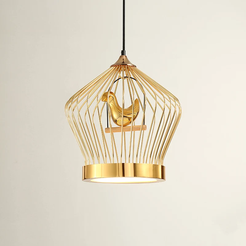 Gouden Kroonkooi Hangverlichting Eenvoudige 1-lichts metalen plafondhanglamp met vogeldeco Clearhalo