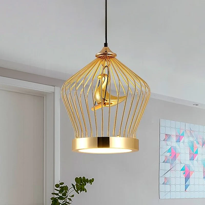 Gouden Kroonkooi Hangverlichting Eenvoudige 1-lichts metalen plafondhanglamp met vogeldeco Clearhalo