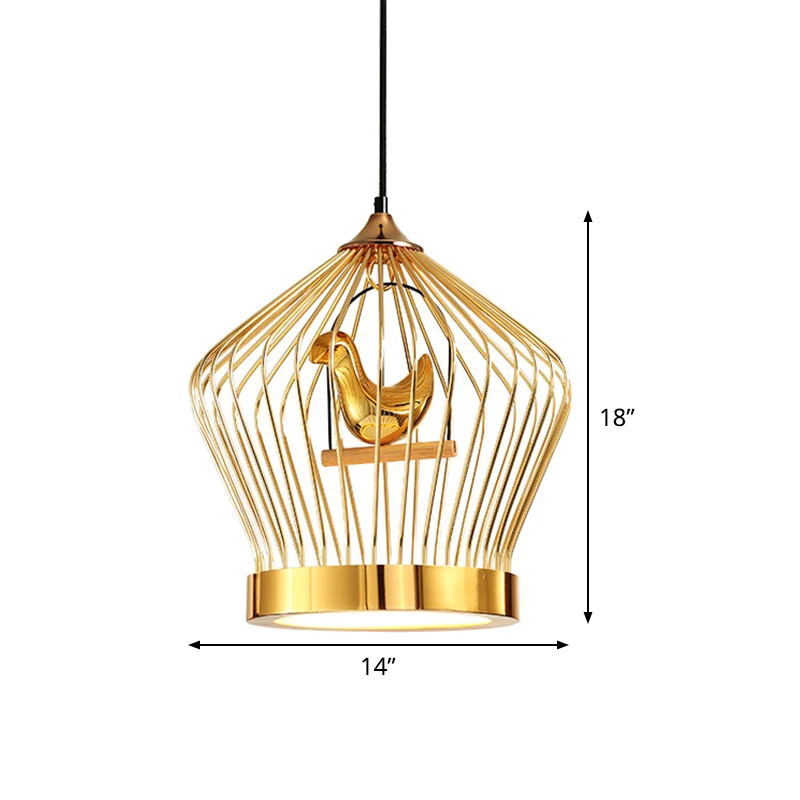 Gouden Kroonkooi Hangverlichting Eenvoudige 1-lichts metalen plafondhanglamp met vogeldeco Clearhalo
