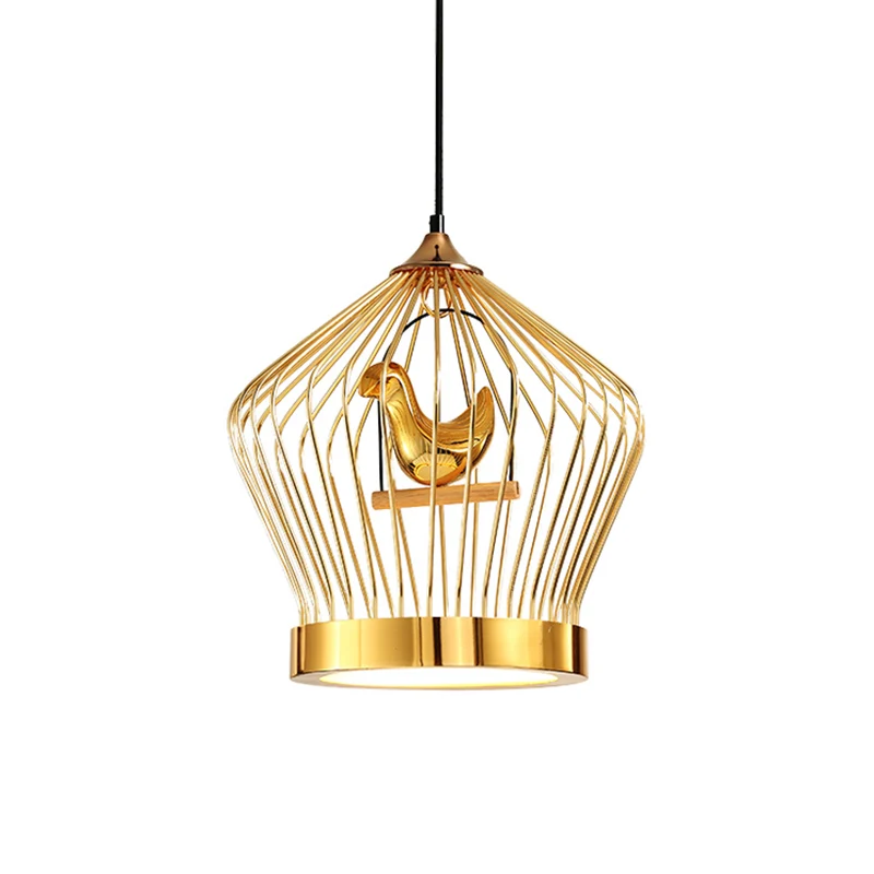 Gouden Kroonkooi Hangverlichting Eenvoudige 1-lichts metalen plafondhanglamp met vogeldeco Clearhalo