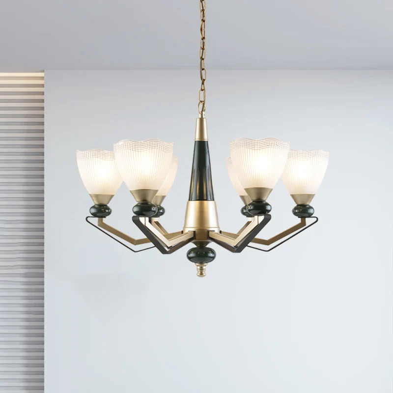 Gouden kroonluchter hanglamp met 3/6 koppen, antieke, doorschijnende glazen kegel omhoog hangende lampset Clearhalo
