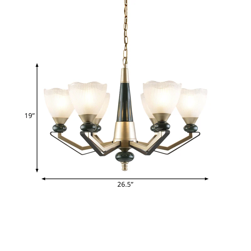 Gouden kroonluchter hanglamp met 3/6 koppen, antieke, doorschijnende glazen kegel omhoog hangende lampset Clearhalo