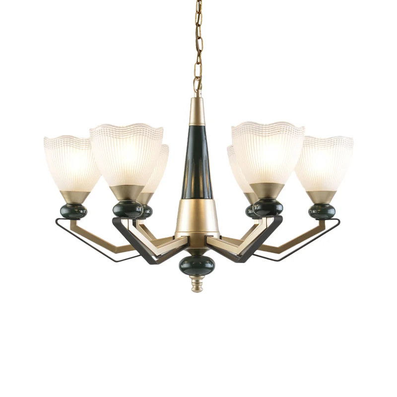 Gouden kroonluchter hanglamp met 3/6 koppen, antieke, doorschijnende glazen kegel omhoog hangende lampset Clearhalo