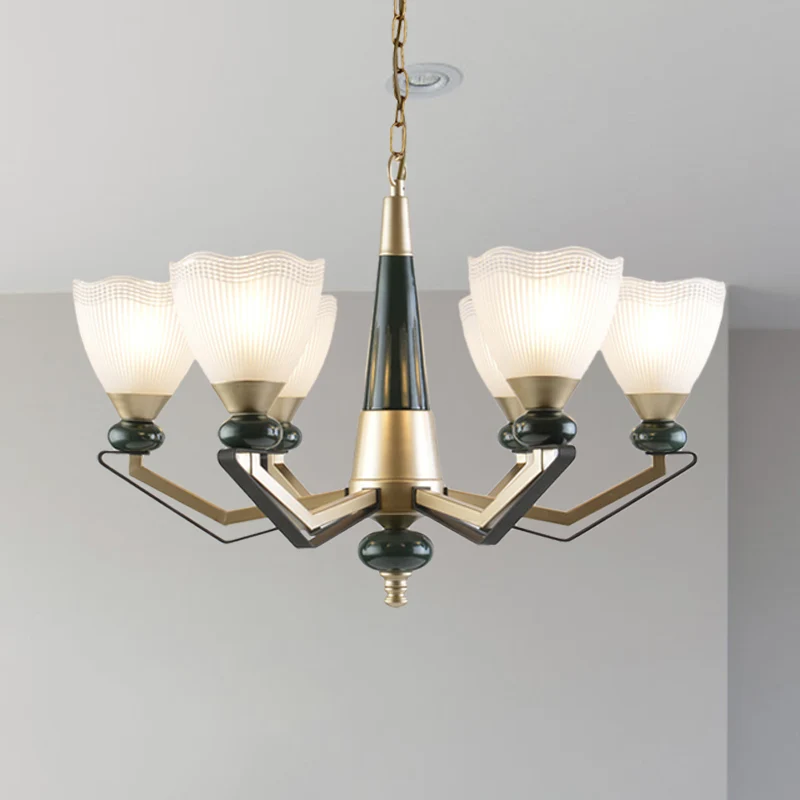 Gouden kroonluchter hanglamp met 3/6 koppen, antieke, doorschijnende glazen kegel omhoog hangende lampset Clearhalo