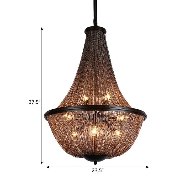 Gouden kroonluchter met 8 lampen, traditionele hanglamp met metalen ketting en franje Clearhalo