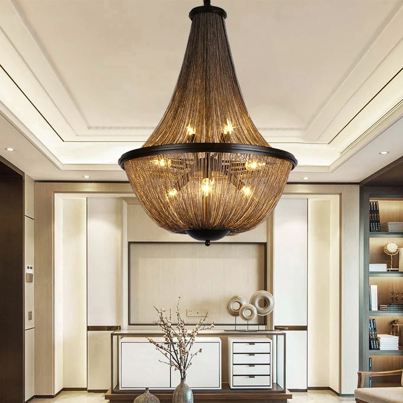 Gouden kroonluchter met 8 lampen, traditionele hanglamp met metalen ketting en franje Clearhalo