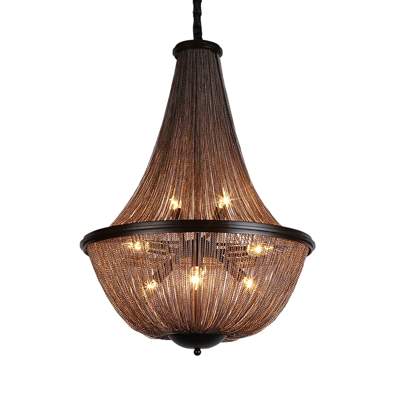 Gouden kroonluchter met 8 lampen, traditionele hanglamp met metalen ketting en franje Clearhalo
