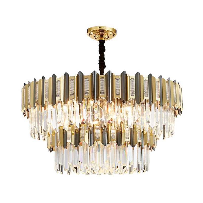 Gouden kroonluchter met meerdere niveaus, lichte eenvoud, heldere kristallen hanglamp voor woonkamer Clearhalo