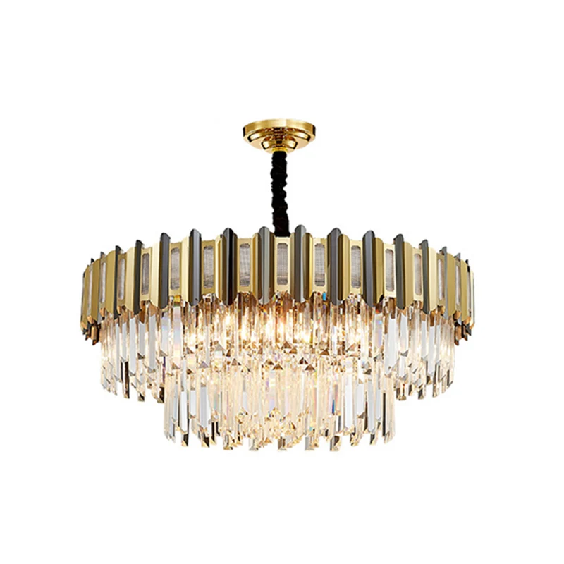 Gouden kroonluchter met meerdere niveaus, lichte eenvoud, heldere kristallen hanglamp voor woonkamer Clearhalo