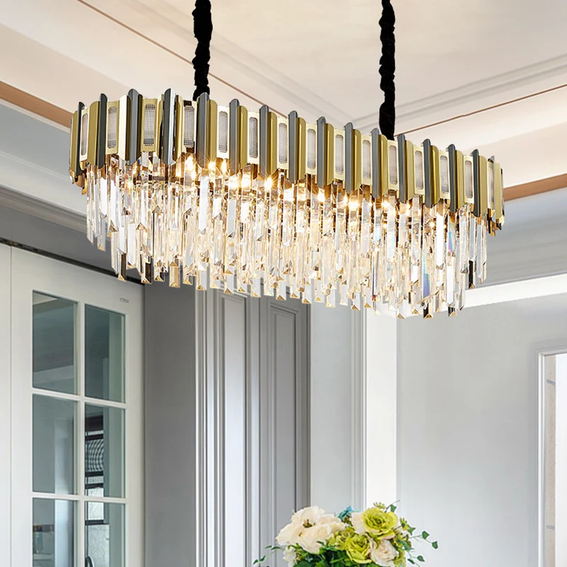 Gouden kroonluchter met meerdere niveaus, lichte eenvoud, heldere kristallen hanglamp voor woonkamer Clearhalo