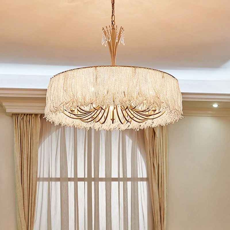Gouden kwastje kroonluchter hanglamp postmoderne stijl kristallen hanglamp voor woonkamer Clearhalo