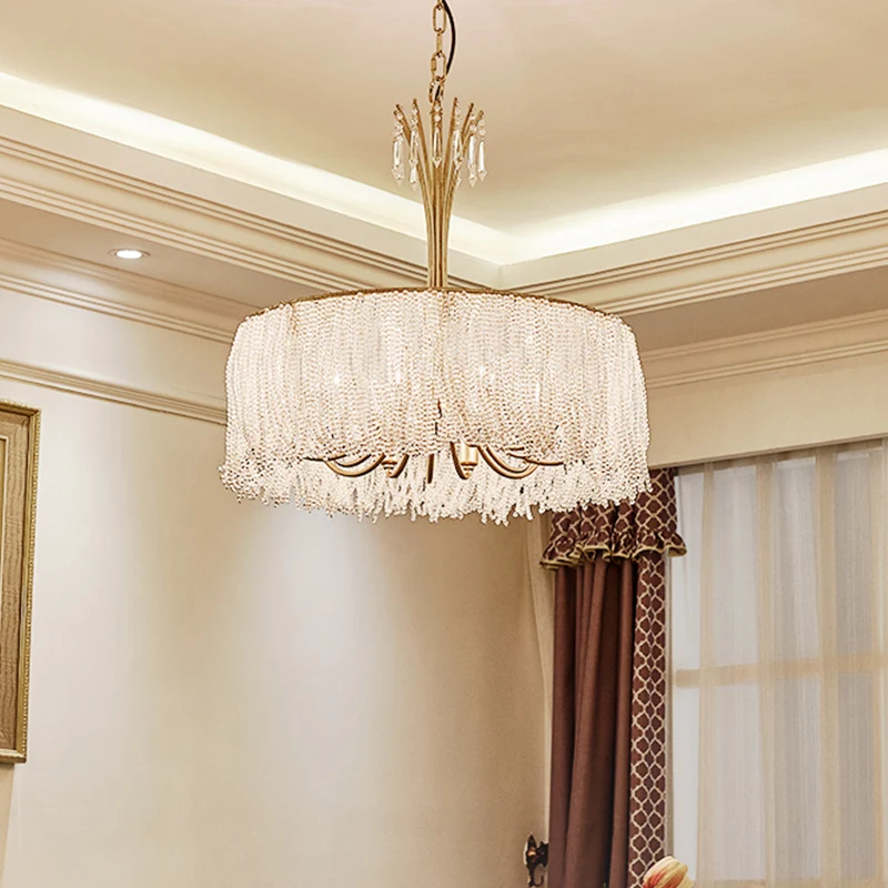 Gouden kwastje kroonluchter hanglamp postmoderne stijl kristallen hanglamp voor woonkamer Clearhalo