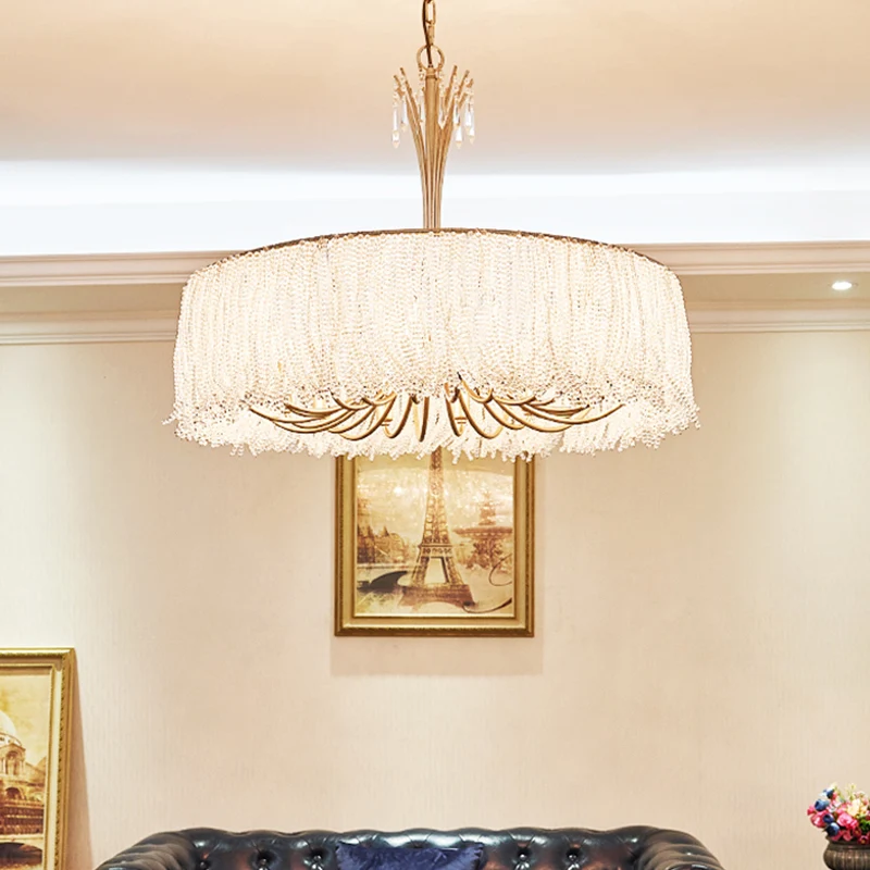 Gouden kwastje kroonluchter hanglamp postmoderne stijl kristallen hanglamp voor woonkamer Clearhalo