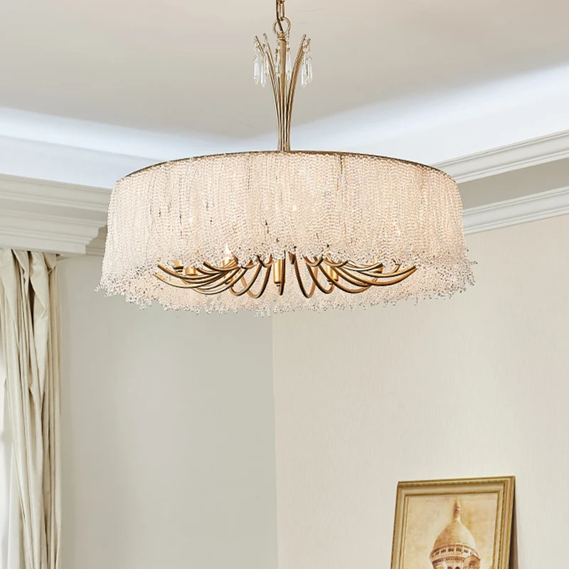 Gouden kwastje kroonluchter hanglamp postmoderne stijl kristallen hanglamp voor woonkamer Clearhalo