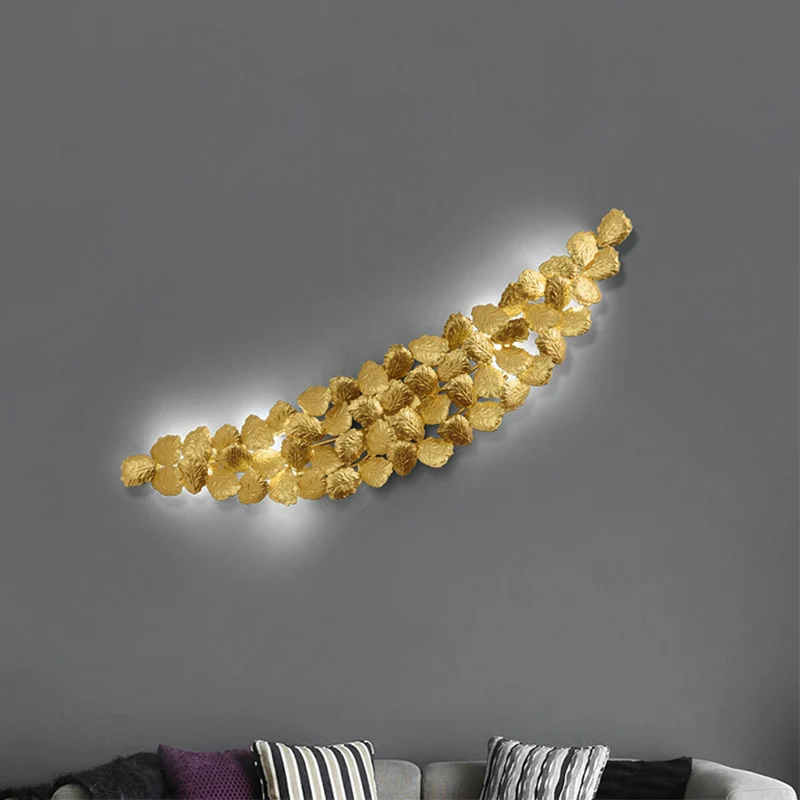 Gouden 6 lampen wandkandelaar lamp moderne stijl aluminium blad design wandverlichting voor woonkamer Clearhalo