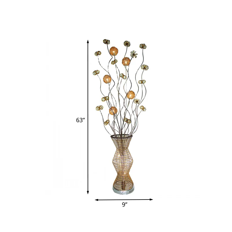 Gouden LED-stand-up lamp Art Decor Metallic Bamboe Mandvorm Leesvloerlamp met bloemdecor Clearhalo