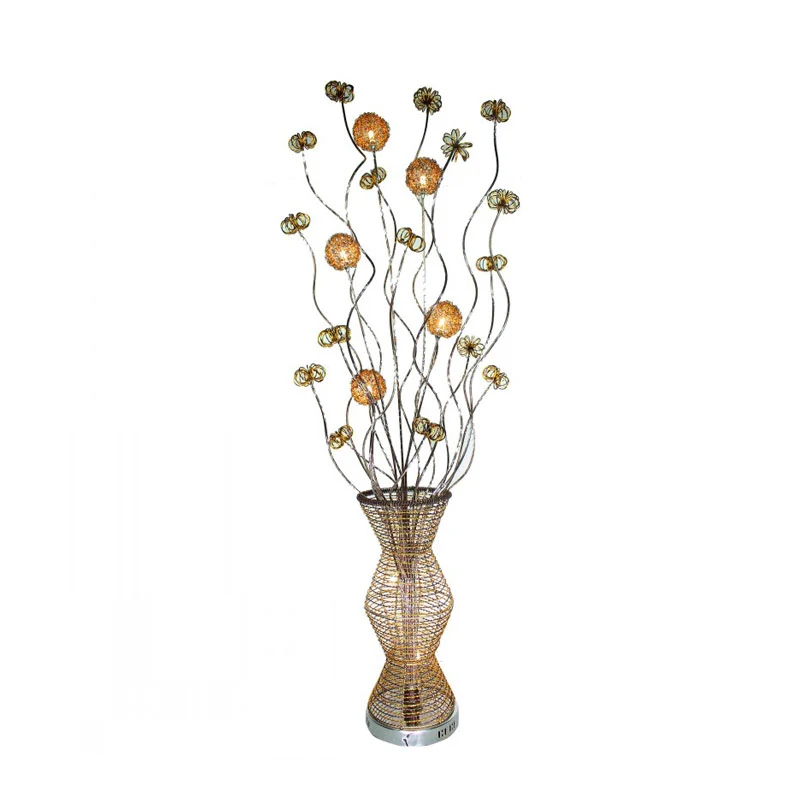 Gouden LED-stand-up lamp Art Decor Metallic Bamboe Mandvorm Leesvloerlamp met bloemdecor Clearhalo