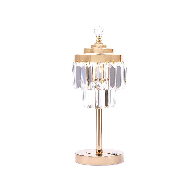 Gouden LED-tafellamp Vintage afgeschuind kristallen prisma 2-laags nachtstandlamp voor slaapkamer Clearhalo