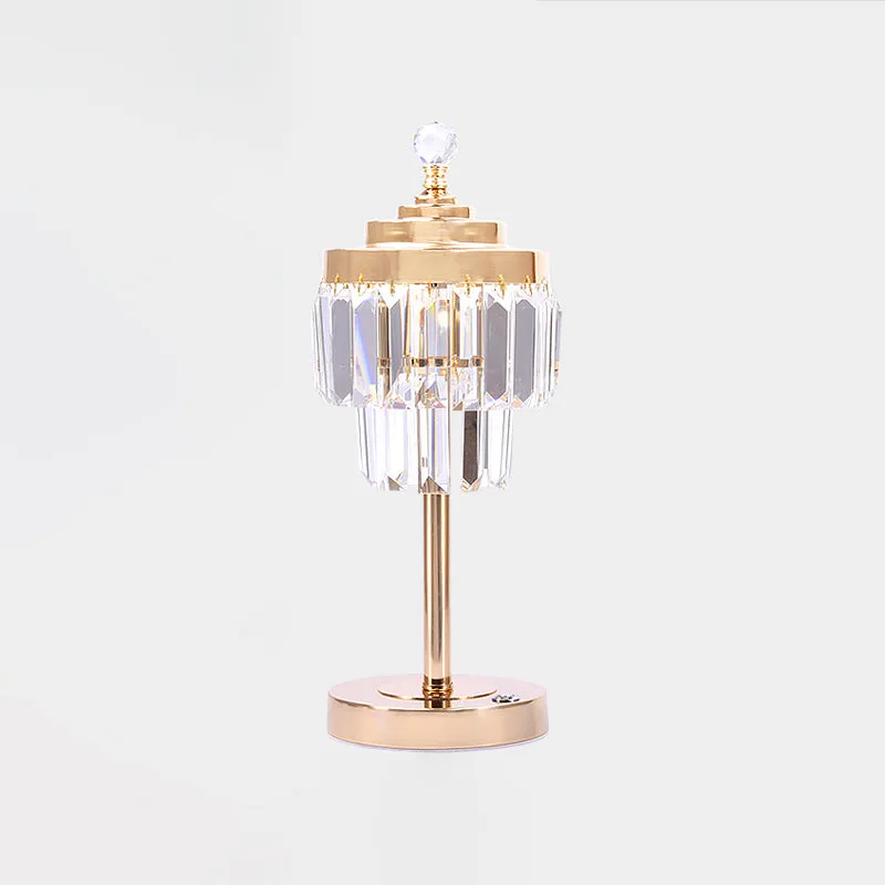 Gouden LED-tafellamp Vintage afgeschuind kristallen prisma 2-laags nachtstandlamp voor slaapkamer Clearhalo