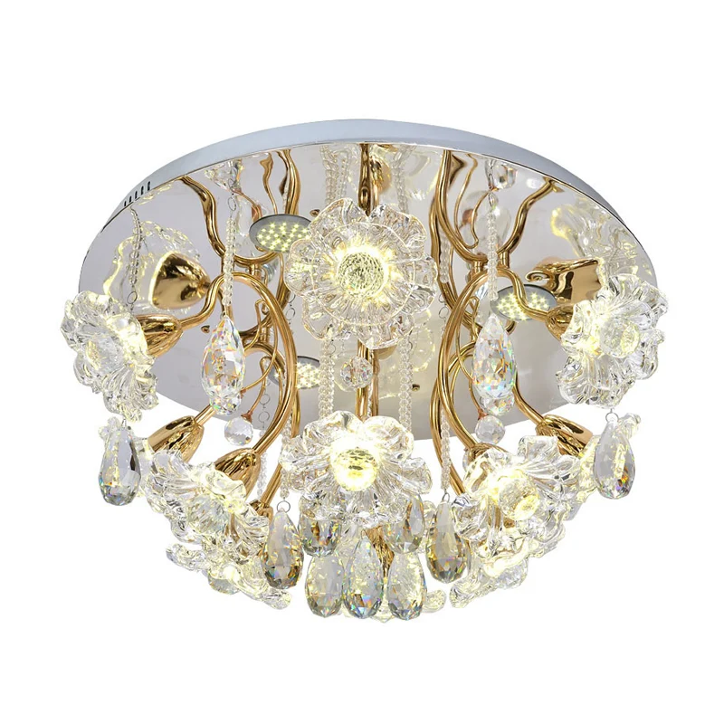 Gouden LED-verlichtingsarmatuur Traditionele heldere kristallen bloemenkap Inbouwlamp met druppel Clearhalo