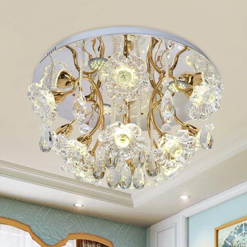 Gouden LED-verlichtingsarmatuur Traditionele heldere kristallen bloemenkap Inbouwlamp met druppel Clearhalo