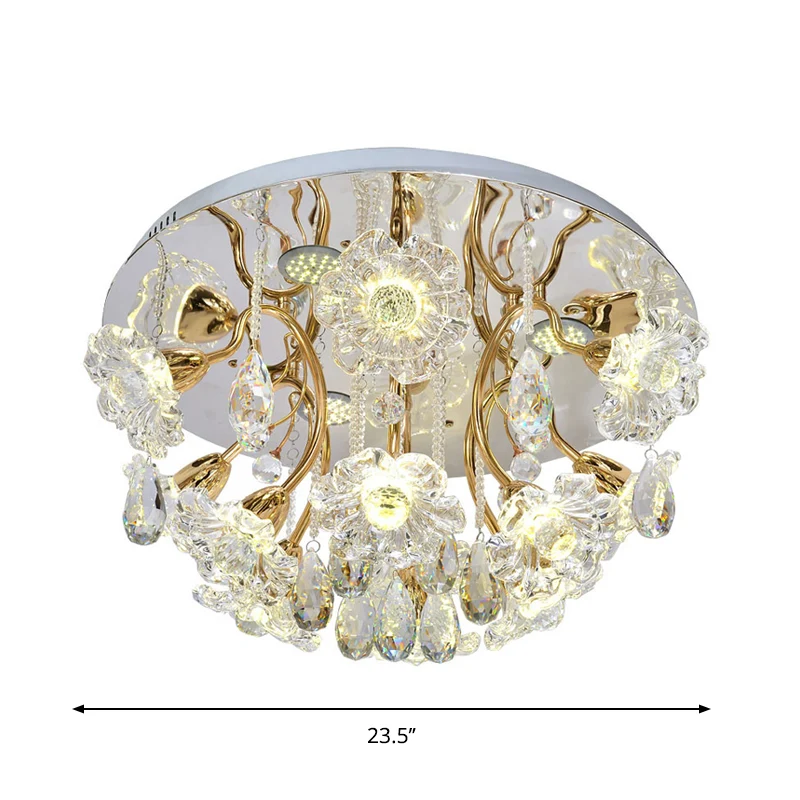 Gouden LED-verlichtingsarmatuur Traditionele heldere kristallen bloemenkap Inbouwlamp met druppel Clearhalo