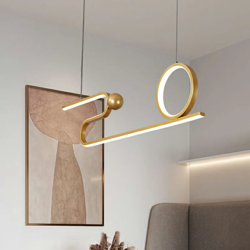 Gouden lineaire eilandverlichting minimalistische stijl metalen LED-plafondhanglamp voor restaurant Clearhalo