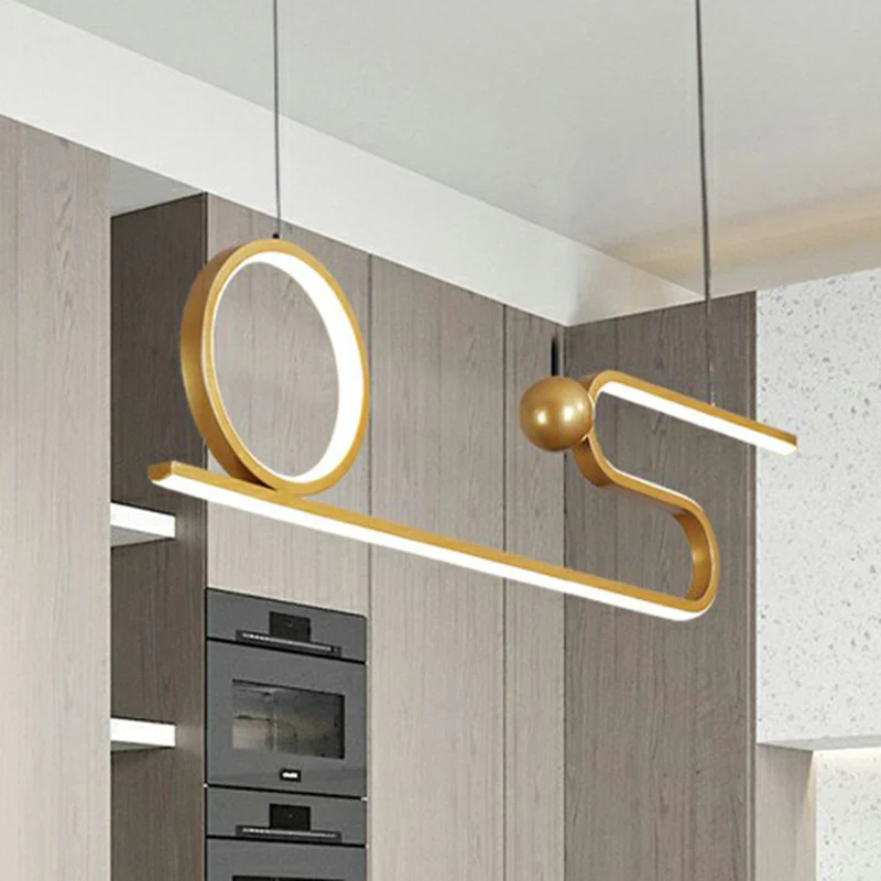 Gouden lineaire eilandverlichting minimalistische stijl metalen LED-plafondhanglamp voor restaurant Clearhalo