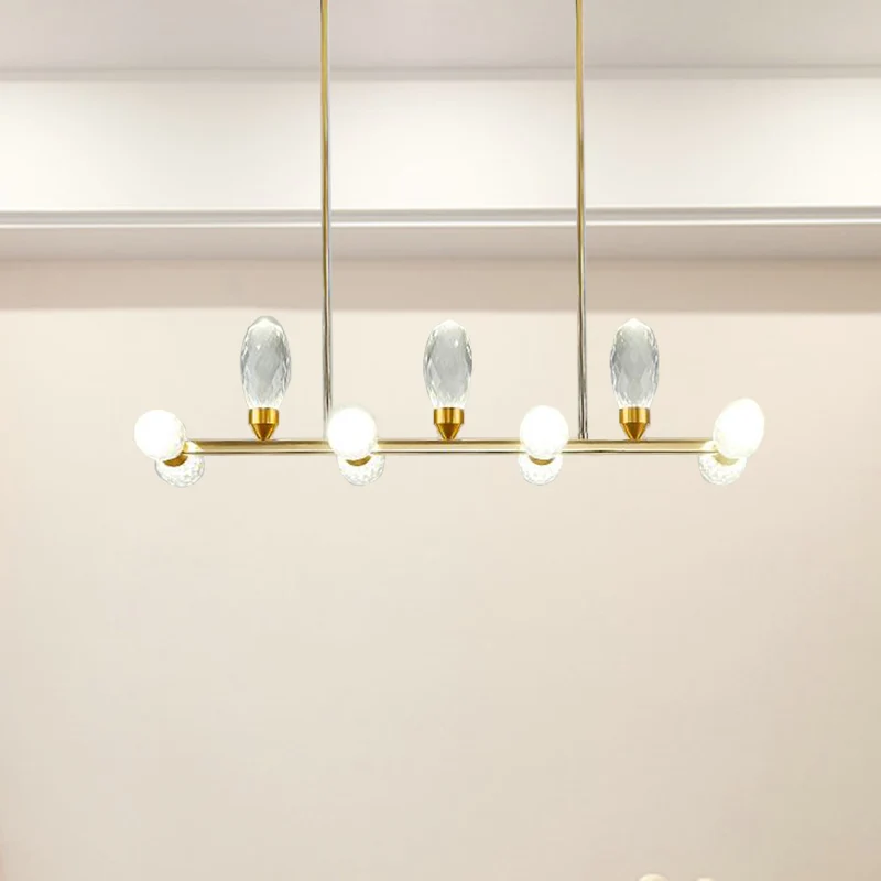 Gouden lineaire kroonluchter hanglamp modernisme 11/14 koppen LED kristallen hanglamp voor eettafel, 23,5 "/29,5" lang Cle...