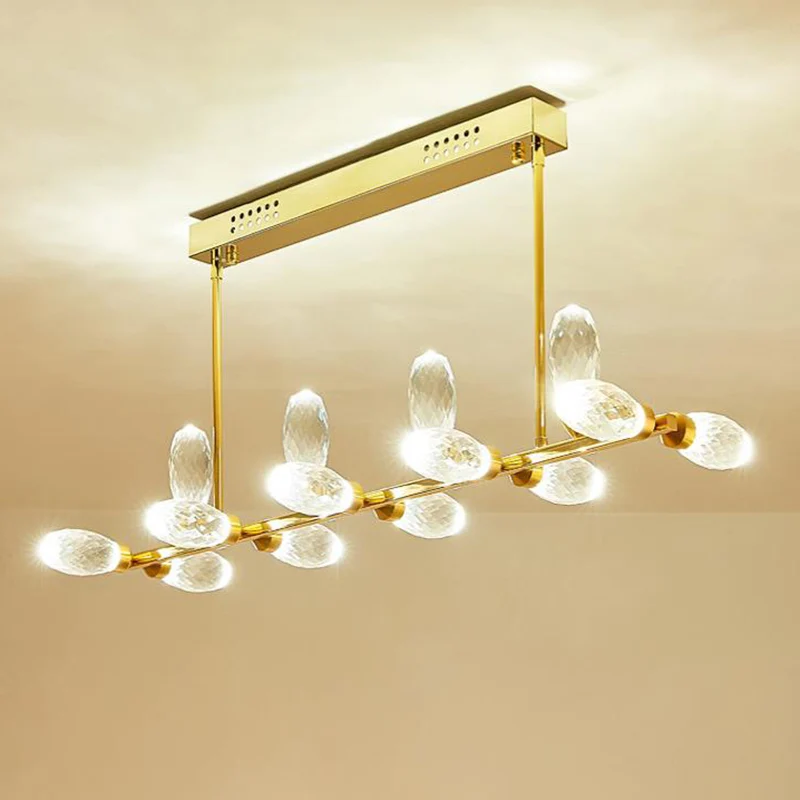 Gouden lineaire kroonluchter hanglamp modernisme 11/14 koppen LED kristallen hanglamp voor eettafel, 23,5 "/29,5" lang Cle...