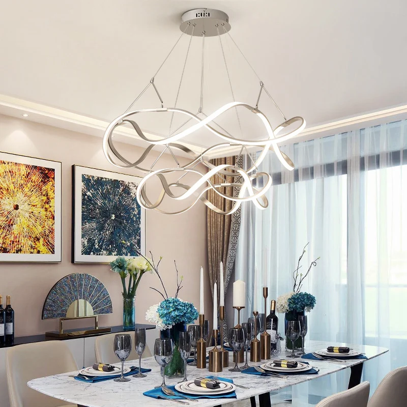 Gouden naadloze curve kroonluchter verlichting minimalistische aluminium LED hanglamp Clearhalo
