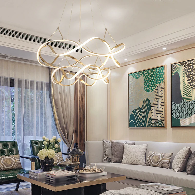Gouden naadloze curve kroonluchter verlichting minimalistische aluminium LED hanglamp Clearhalo