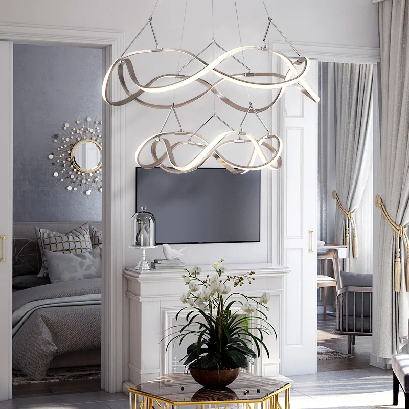 Gouden naadloze curve kroonluchter verlichting minimalistische aluminium LED hanglamp Clearhalo