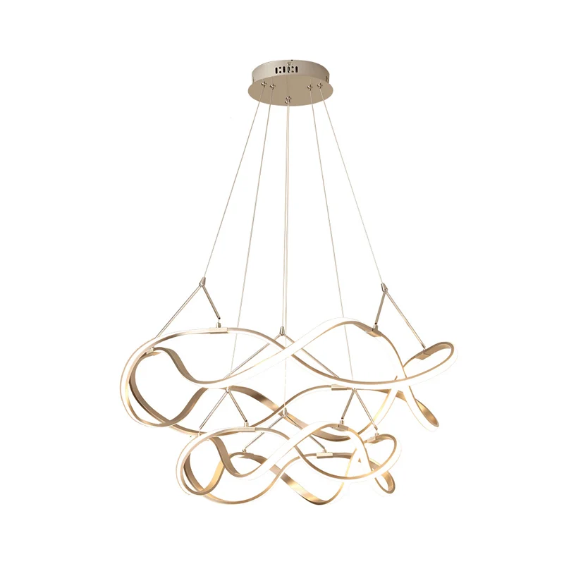 Gouden naadloze curve kroonluchter verlichting minimalistische aluminium LED hanglamp Clearhalo
