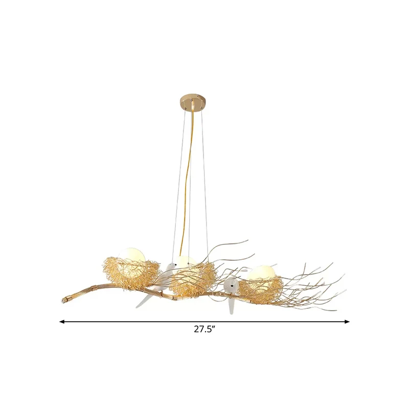 Gouden Nest Island Lighting 3-kops moderne metalen hangende kroonluchter met vogeldecor Clearhalo